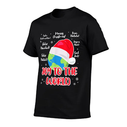 Merry Christmas Language Joy to The World Globe Cristmas  Graphic-printed T-Shirt