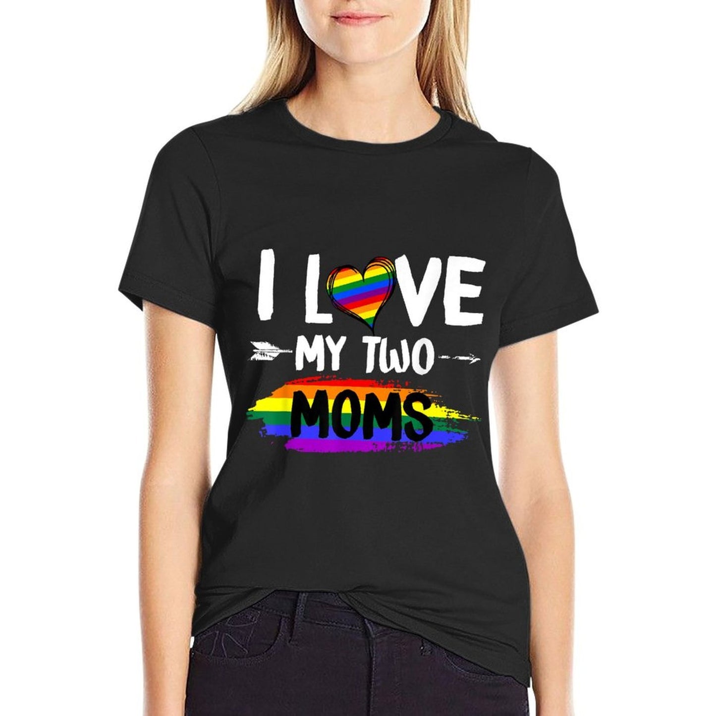 I Love My Two Moms Lesbian Tshirt LGBT Pride Gifts for Kids  Durable T-Shirt