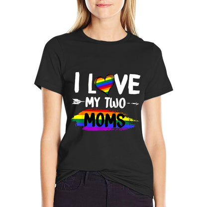 I Love My Two Moms Lesbian Tshirt LGBT Pride Gifts for Kids  Durable T-Shirt