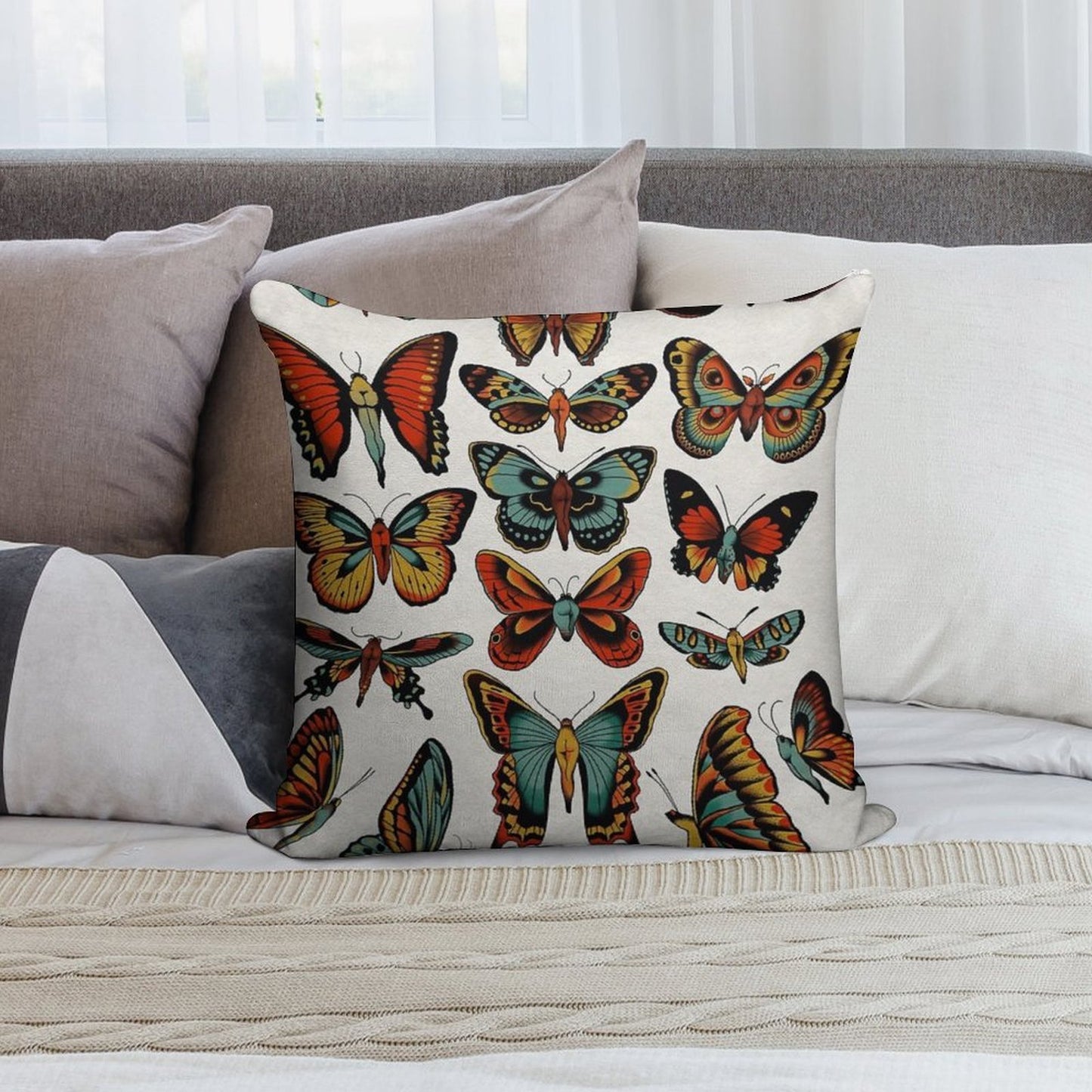 Butterflies Traditional Tattoo Flash Soft Skin-Friendly Throw Pillow