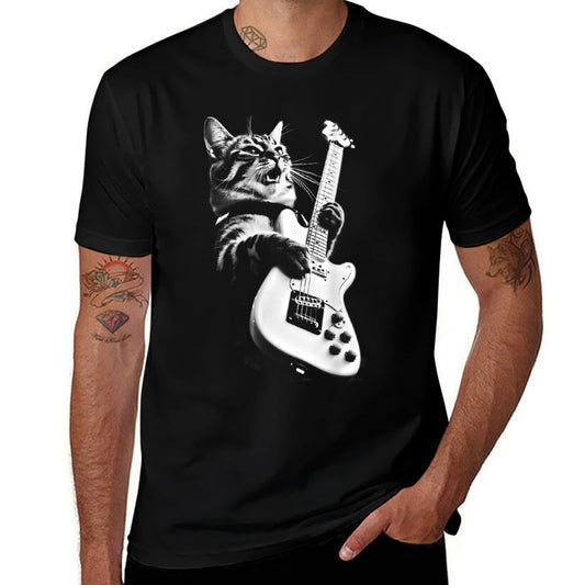 Unknown Designer Rock Cat Playing Guitar - Funny Guitar Cat Relaxed-fit T-Shirt