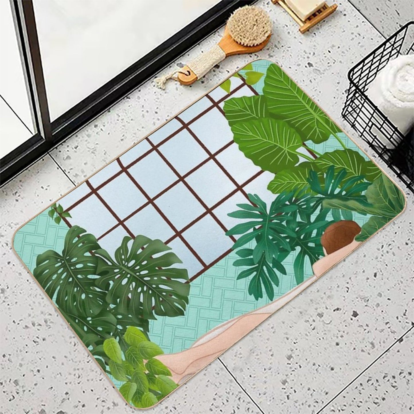 Plant Lady In Bathroom  Versatile Bath Mat
