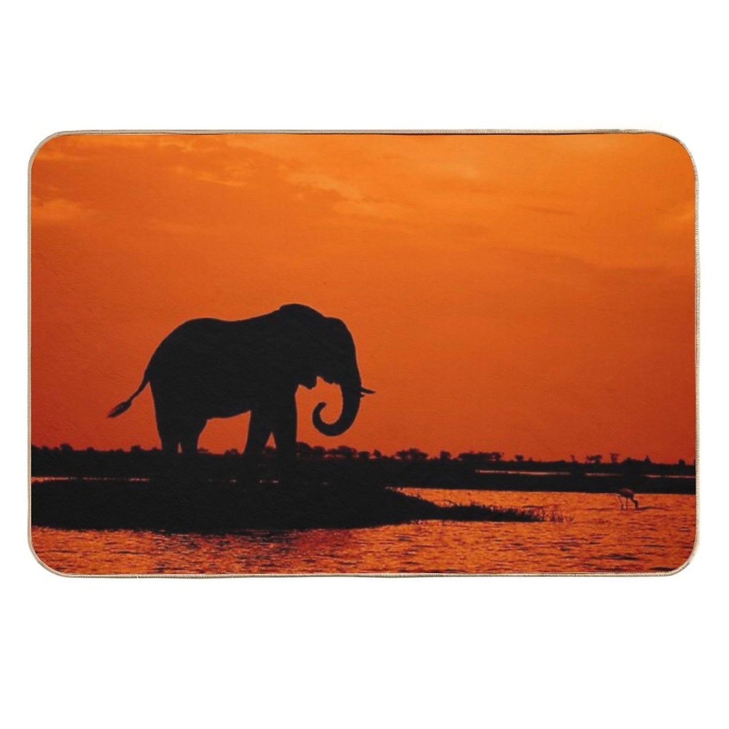 Elephant Silhouette in The Sunset  Anti-Trip Bath Mat