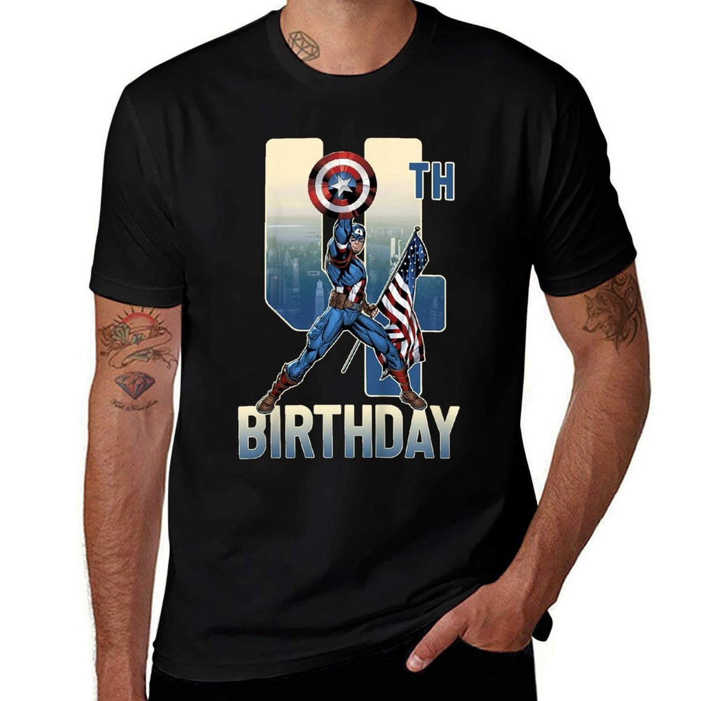 Kids Marvel Avengers Classic Captain America Epic 4th Birthday  Fade-proof Color T-Shirt