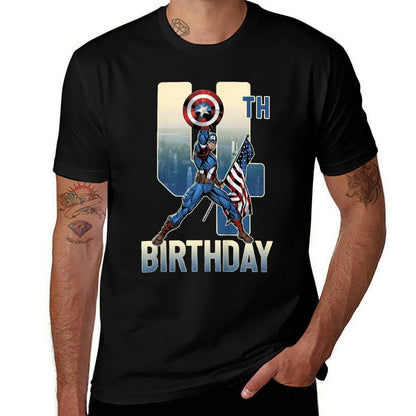 Kids Marvel Avengers Classic Captain America Epic 4th Birthday  Fade-proof Color T-Shirt