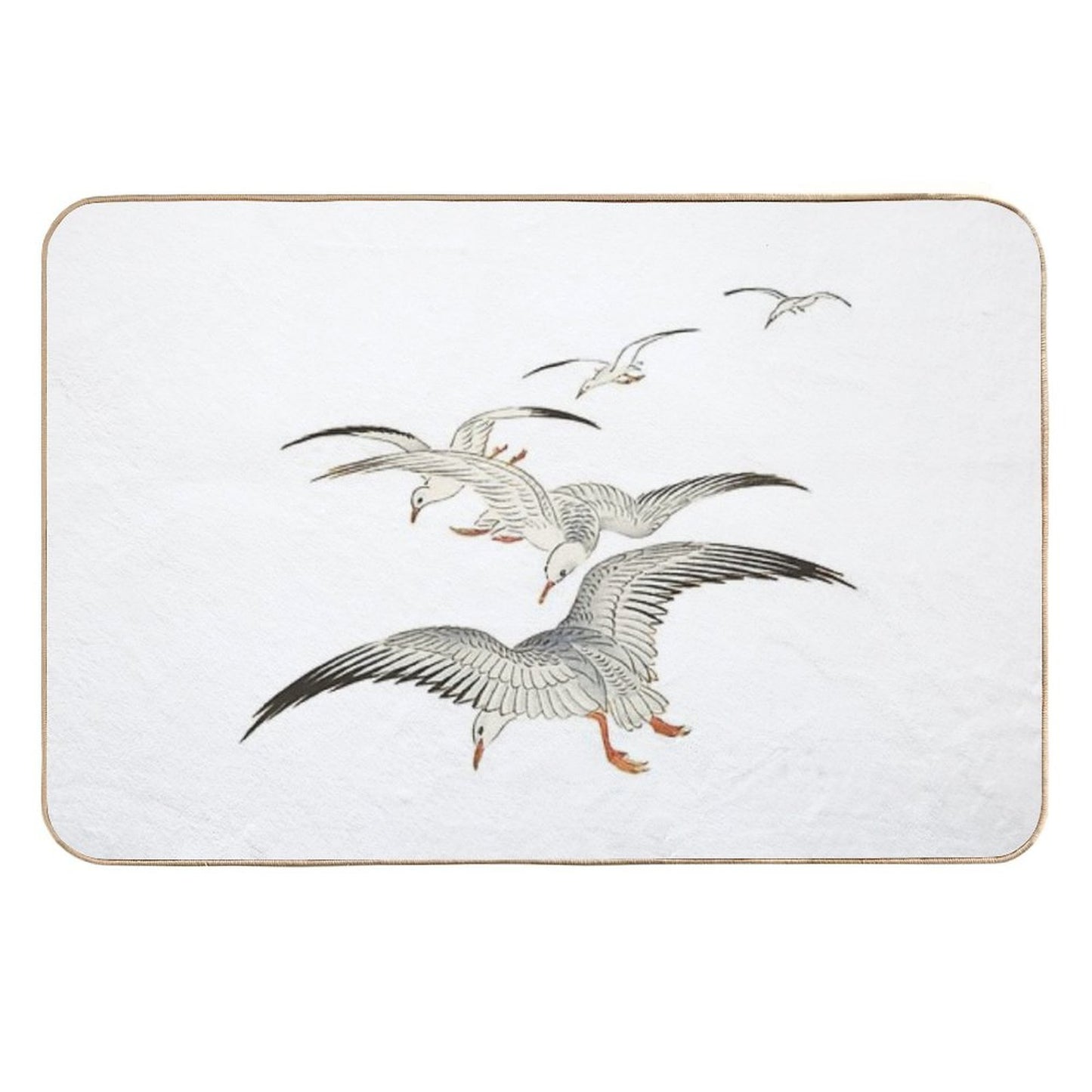 Seagull Japanese Painting  5 Seagulls Above Turbulent Sea Design  Seabird  Gull  Minimalist  Repositionable Bath Mat