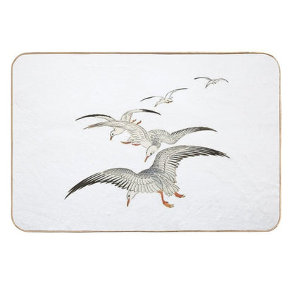 Seagull Japanese Painting  5 Seagulls Above Turbulent Sea Design  Seabird  Gull  Minimalist  Repositionable Bath Mat