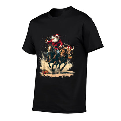 Santa Claus Cowboy Vintage Christmas Horse Cow Men Boy  Trendy Pattern T-Shirt