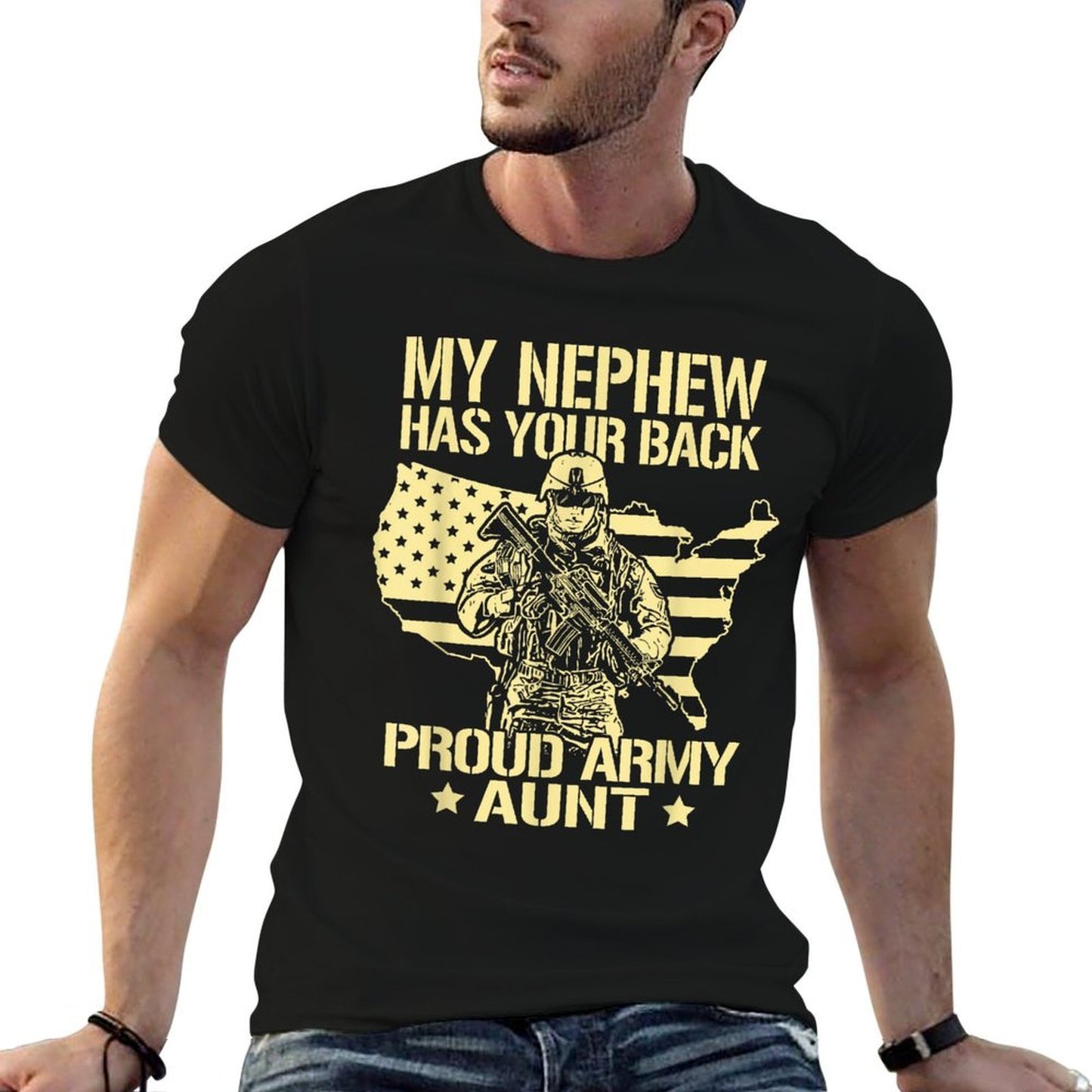 Greenlight Idea I Love My Soldiers My Nephew Has Your Back Proud Army Aunt Military Auntie Gift  Polyester Blend T-Shirt