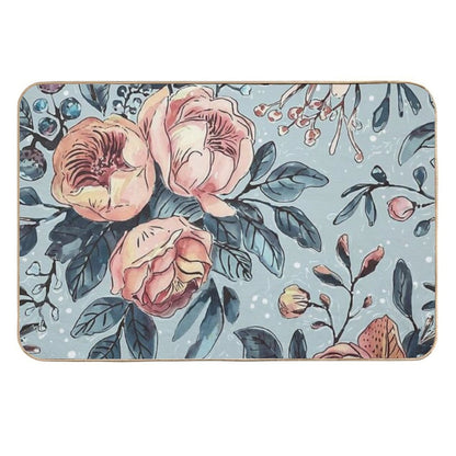 Organic Hand-Drawn Watercolor Floral Design  Non-Slip Bath Mat