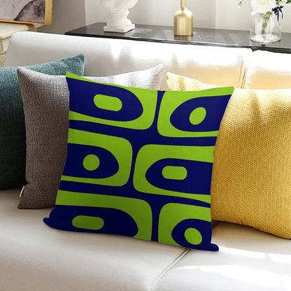 Mid Century Modern Piquet Abstract Pattern in Bright Navy Blue And Lime Green Soft Shrink-Resistant Throw Pillow