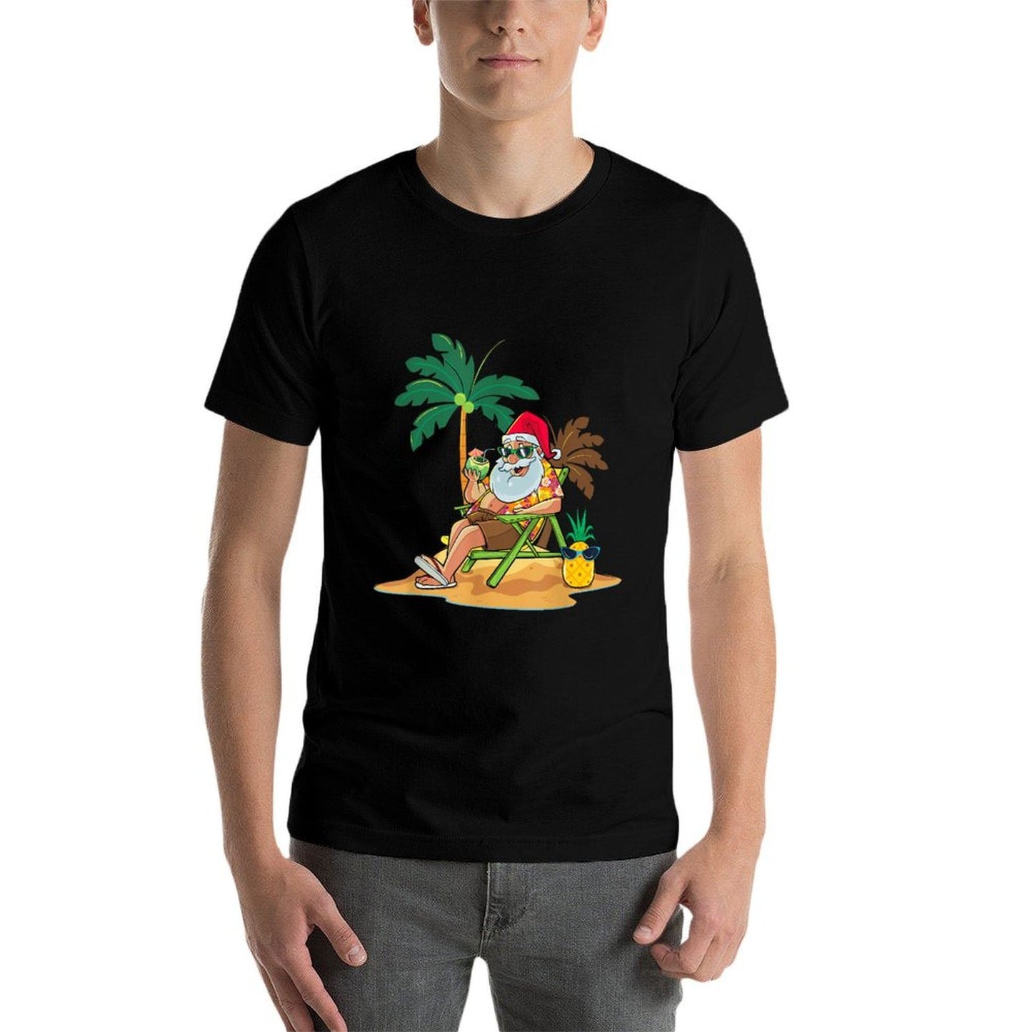 Hawaiian Christmas Santa Claus Party Aloha Holiday Beach  Breathable T-Shirt
