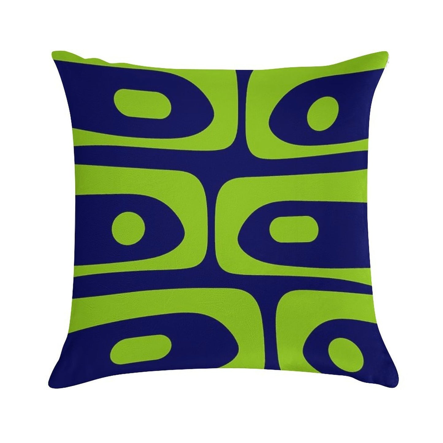 Mid Century Modern Piquet Abstract Pattern in Bright Navy Blue And Lime Green Soft Shrink-Resistant Throw Pillow