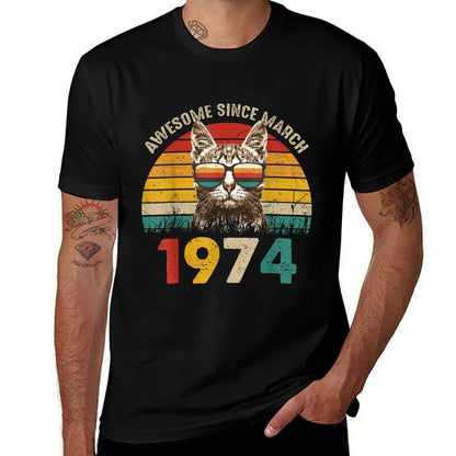 Awesome Since March 1974 Vintage Cat 50th Birthday  Versatile T-Shirt