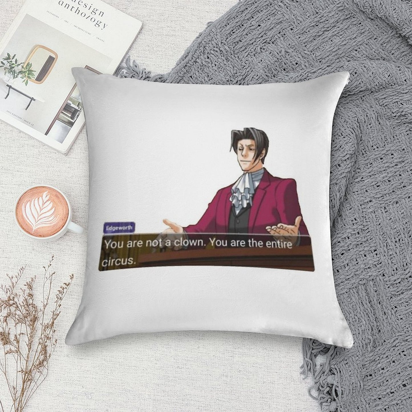 Miles Edgeworth Soft Washable Throw Pillow