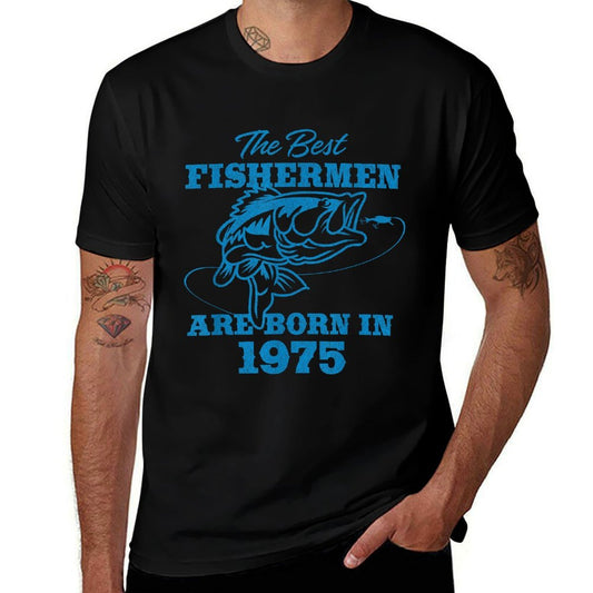 50 Year Old Fisherman Fishing 1975 50th Birthday  Rolled Sleeves T-Shirt