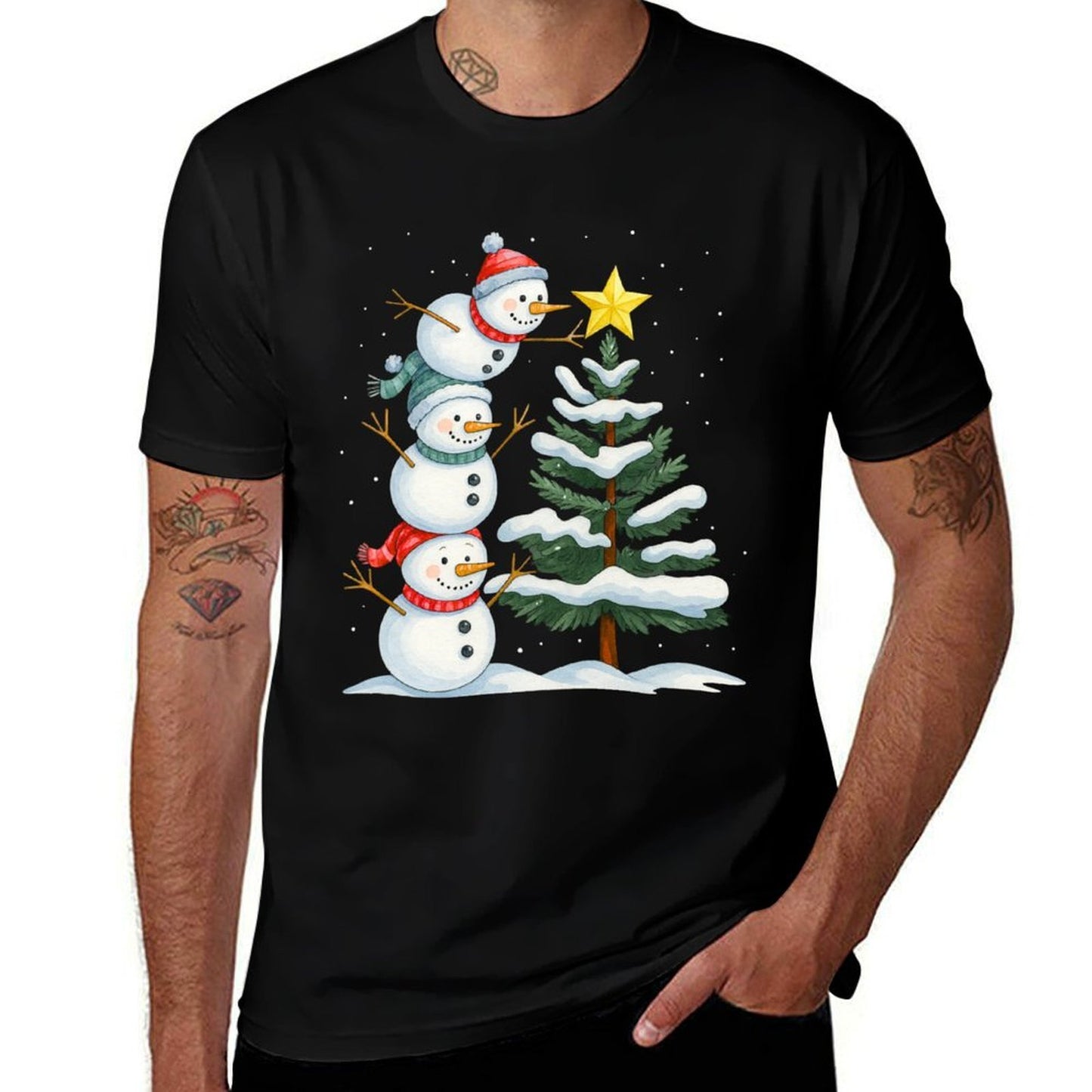 Funny Christmas Snowman Topper Tree Holiday Family Men Women  Vintage-inspired T-Shirt
