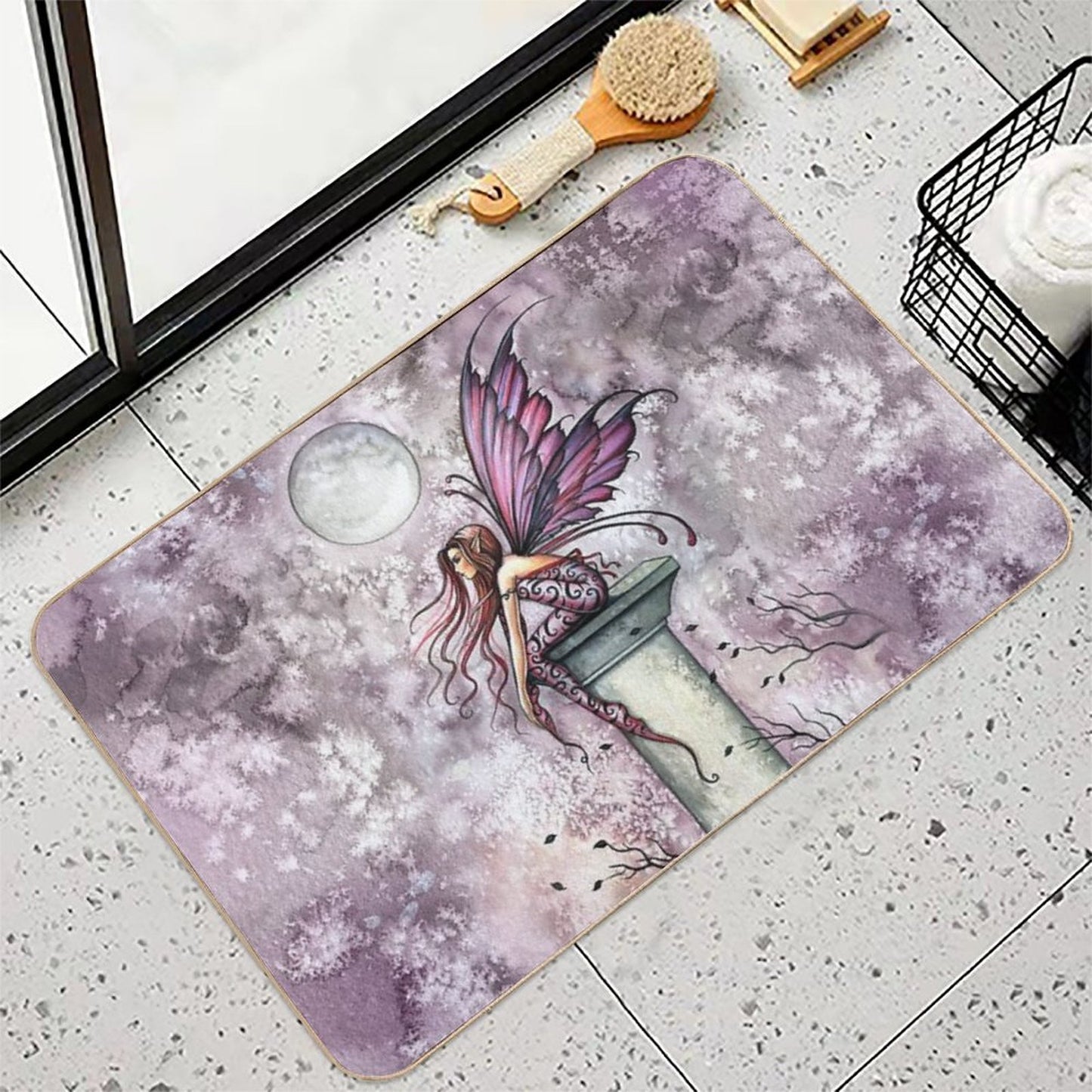 The Lookout Watercolor Fairy Illustration by Molly Harrison  Dirt-Trapping Bath Mat