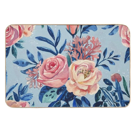 Seamless Watercolor Floral Pattern with Light Background  Repositionable Bath Mat