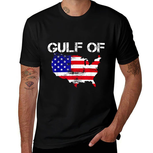 Gulf of USA America Funny USA Flag Map 4th of July Pride Ribbed Collar T-Shirt