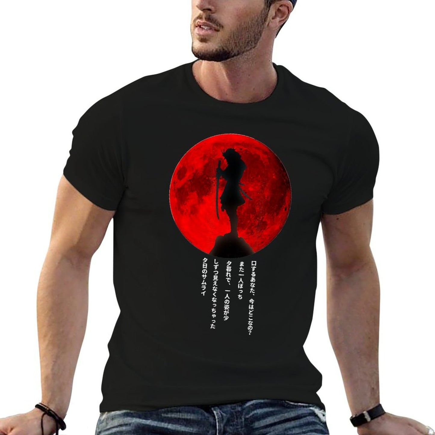 Red Moon Samurai Cyberpunk Bushido Shogun Swordsmen Katana  Summer-ready Fabric T-Shirt