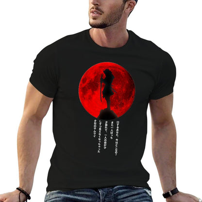 Red Moon Samurai Cyberpunk Bushido Shogun Swordsmen Katana  Summer-ready Fabric T-Shirt