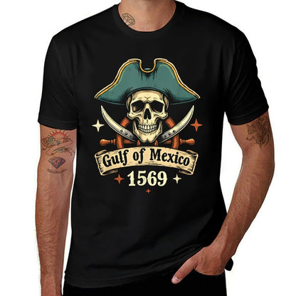 Gulf of Mexico 1569 Vintage Pirate Skull Men Women Kids  Trendy Pattern T-Shirt
