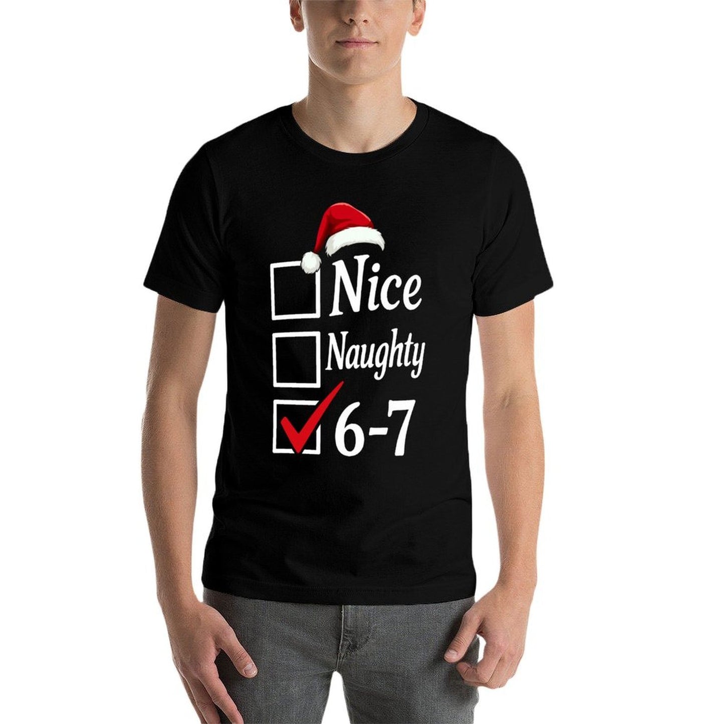 Trendy 6-7 Meme Nice Naughty 67 Christmas Funny Graphic  Heathered Texture T-Shirt