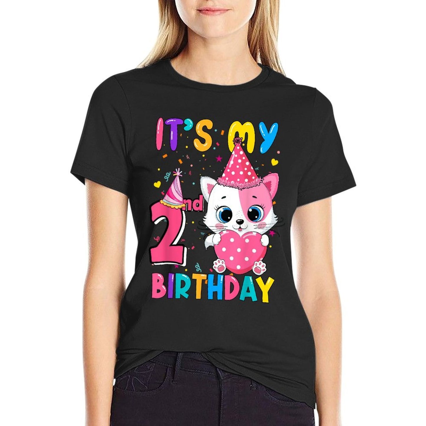 It's My 2nd Birthday Girls Funny Cat Birthday 2 Year Old  Breathable T-Shirt