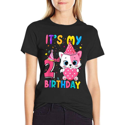 It's My 2nd Birthday Girls Funny Cat Birthday 2 Year Old  Breathable T-Shirt