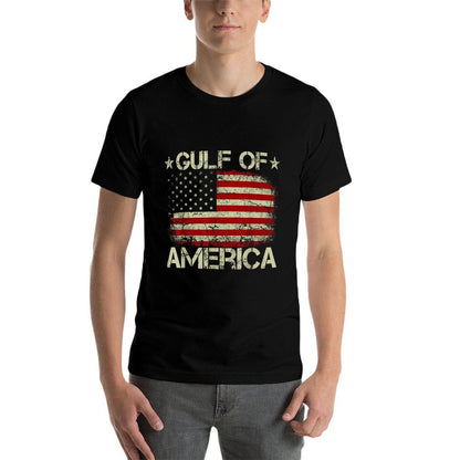 Gulf of USA America Vintage American Flag Patriotic Ribbed Collar T-Shirt