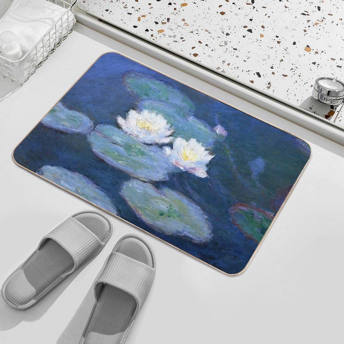 Two Water Lilies Monet Fine Art  Repositionable Bath Mat