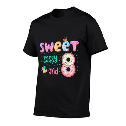 Sweet Sassy And Eight Donut Theme 8th Birthday Party Girls  Stretchy T-Shirt