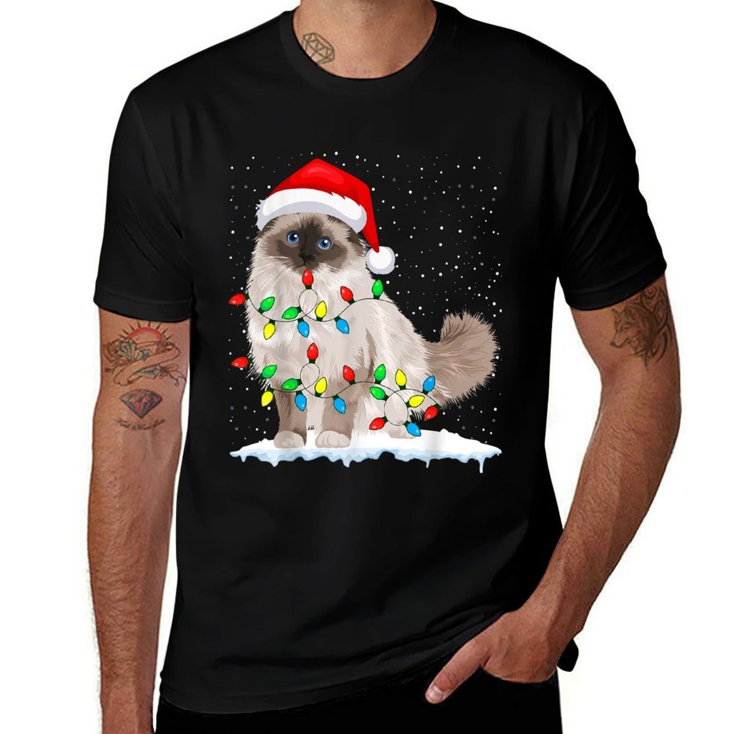 Ragdoll Cat Christmas Lights Xmas Cat Lover  Eco-friendly Material T-Shirt