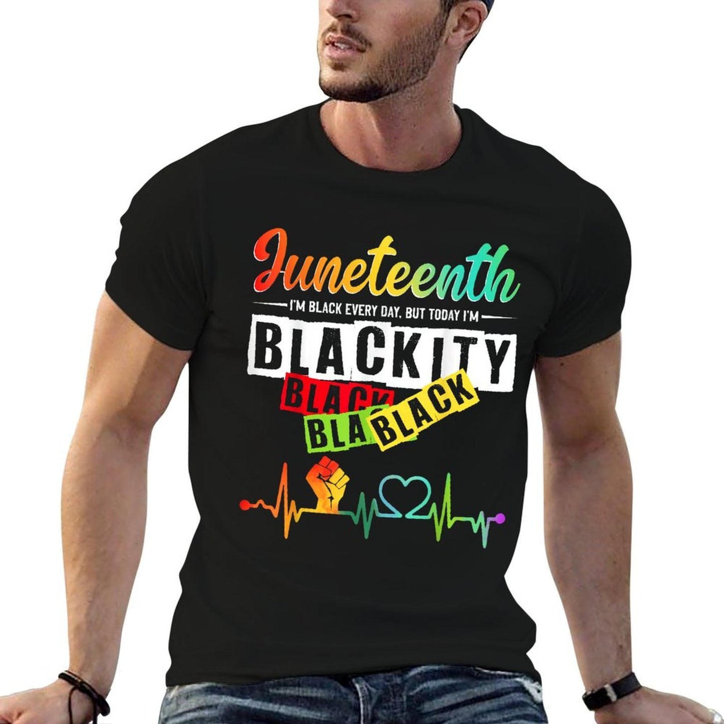 Juneteenth Blackity Heartbeat Black History African America  Easy-care T-Shirt