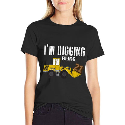21st Birthday - Construction, 21 Year Old Bday  Rolled Sleeves T-Shirt