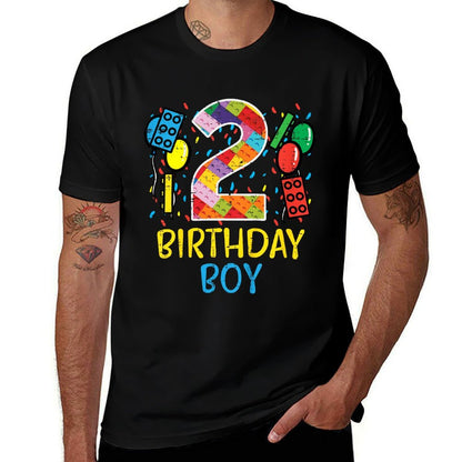 Kids 2 Birthday Boy Building Blocks 2nd Bday Boys Kids Toddler Comfortable T-Shirt