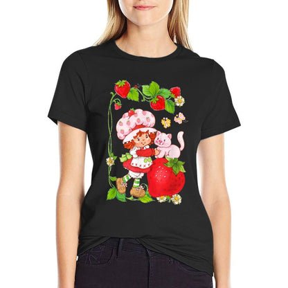 Strawberry Shortcake & Kitty Berry Picking Vintage  Slim-fit Cut T-Shirt