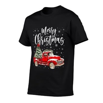 Merry Christmas Red Truck Family Matching Christmas Pajama  Rolled Sleeves T-Shirt