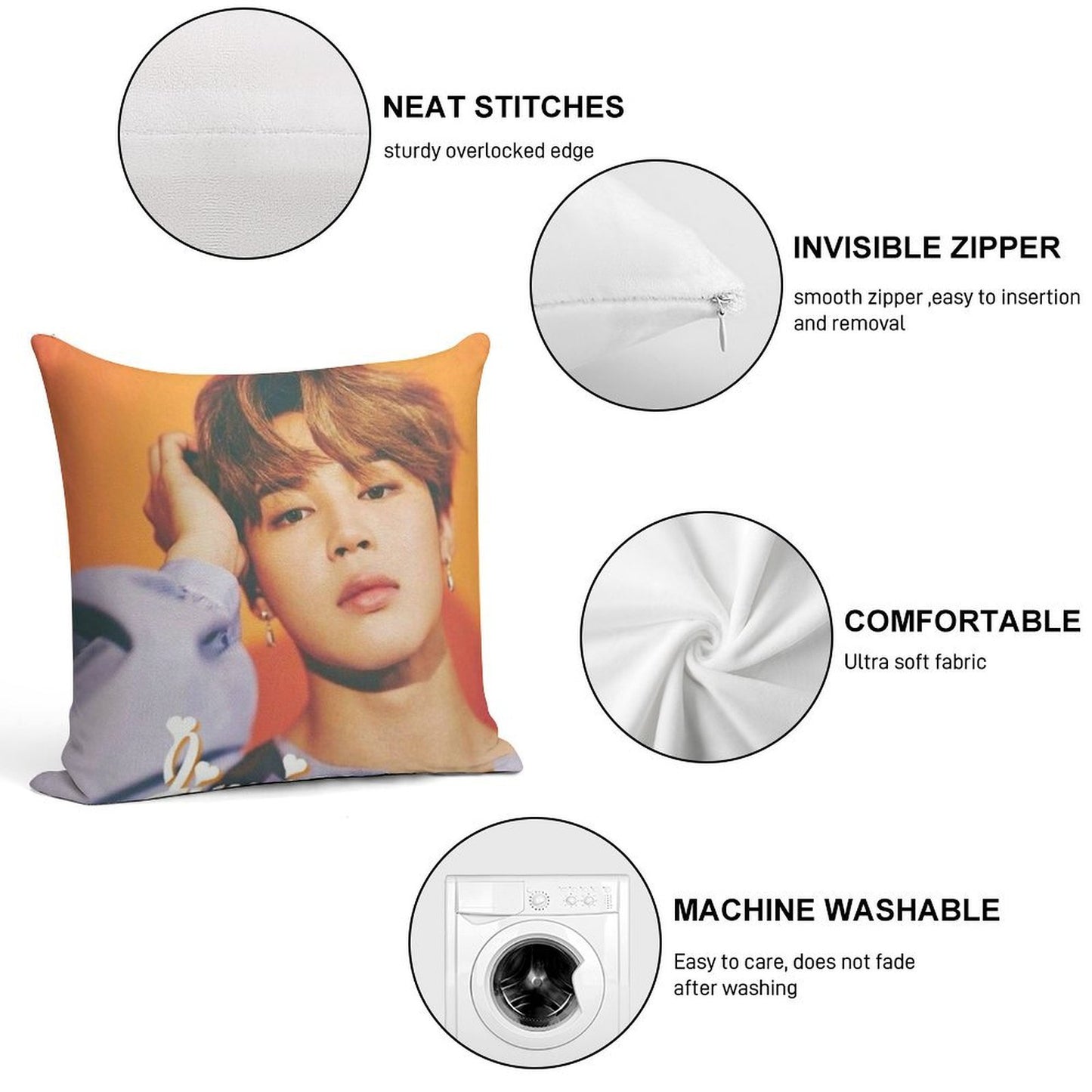 Jimin Soft Shrink-Resistant Throw Pillow