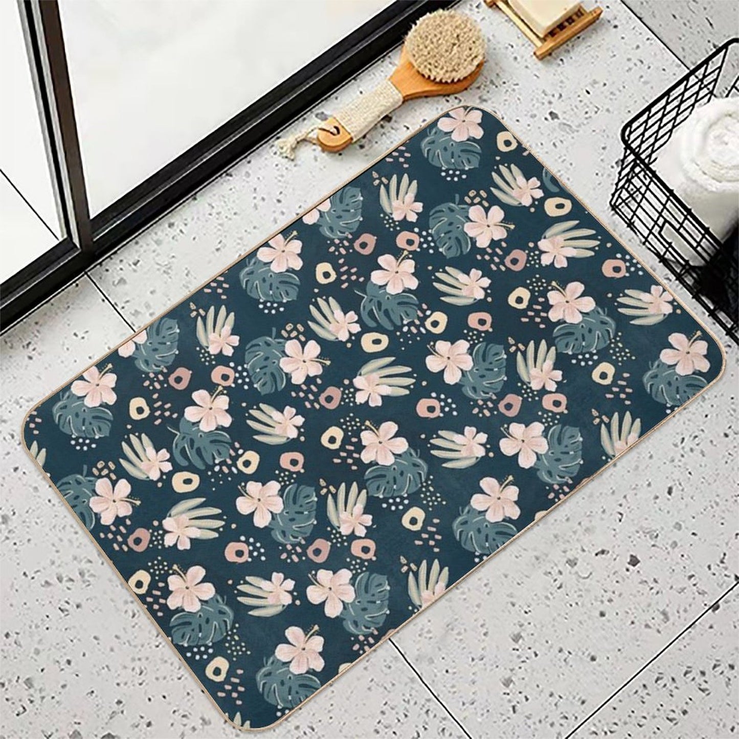 Hybiscus Pattern  Long-Lasting Bath Mat