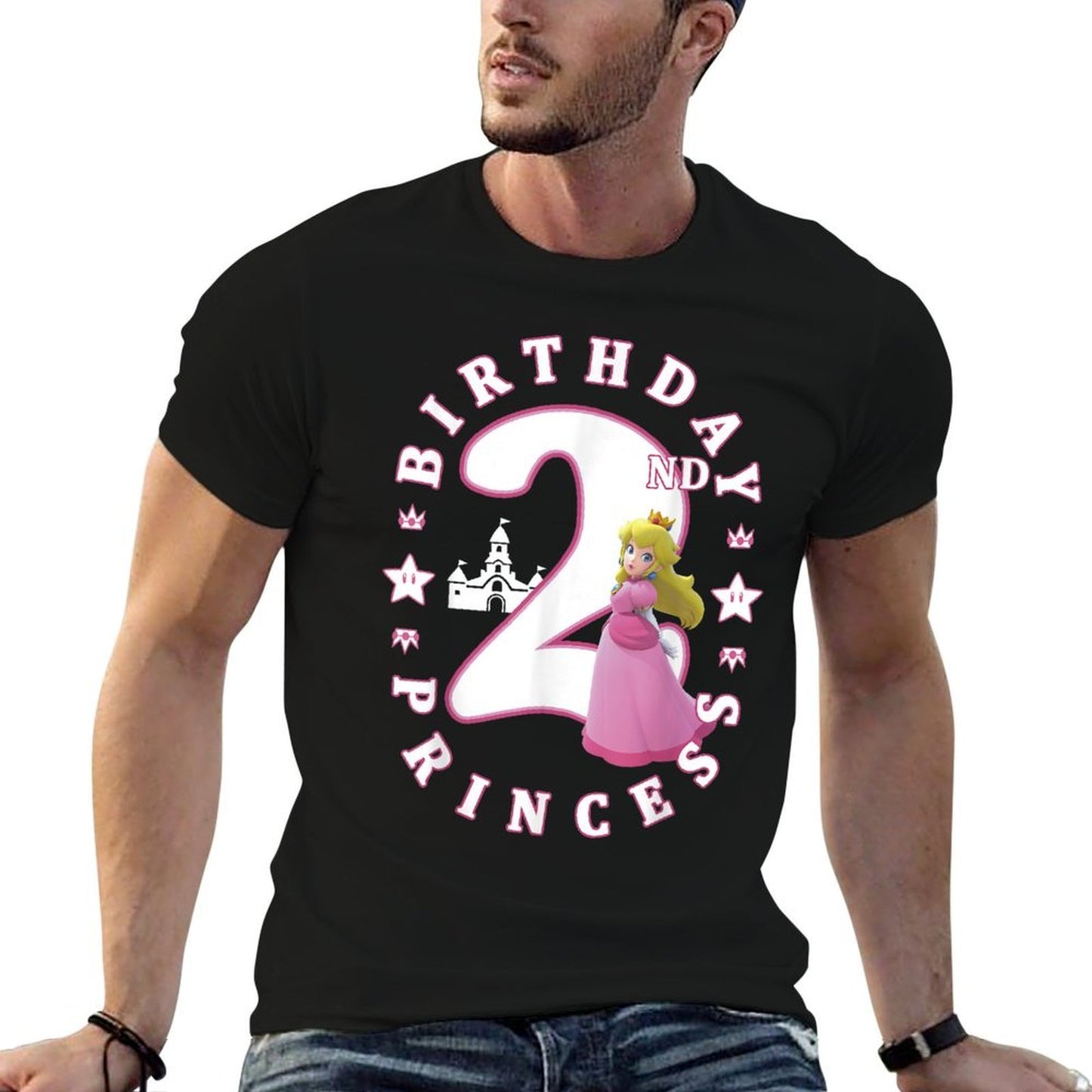 Super Mario Princess Peach 2nd Birthday Princess Portrait  Oversized Silhouette T-Shirt