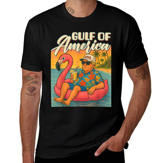 Funny Trump Flamingo Float Gulf Of US America Beach Lover Relaxed-fit T-Shirt