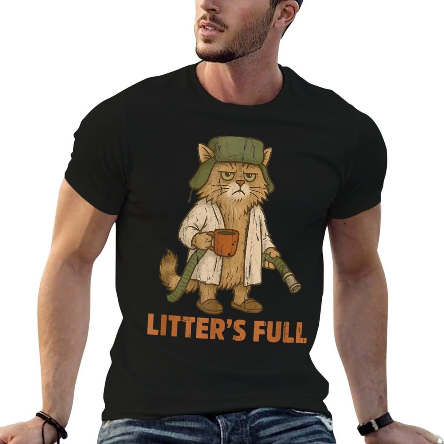 Litters Full, Christmas Vacation Cat  Heathered Texture T-Shirt