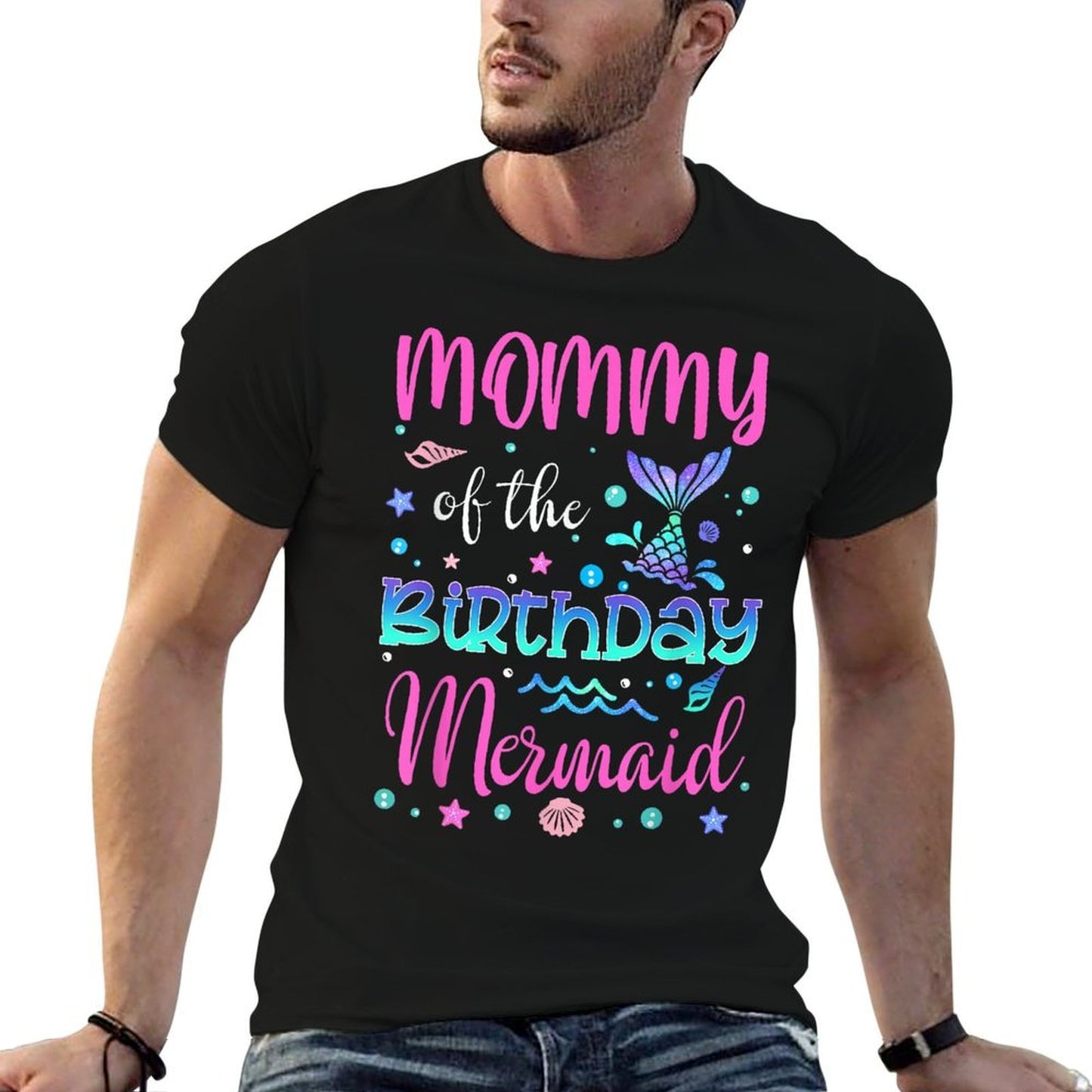 Mommy Of The Birthday Mermaid Family Matching Party Squad  Stretchy T-Shirt