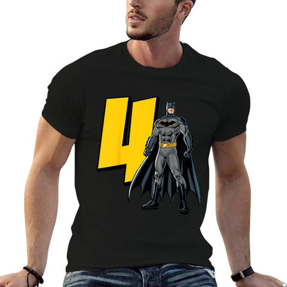 Kids Batman Super Hero 4th Birthday  Ribbed Collar T-Shirt