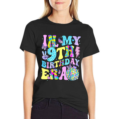 In My 9th Birthday Era Six 9 Years Old Kid Bday Girl Party  Ribbed Collar T-Shirt