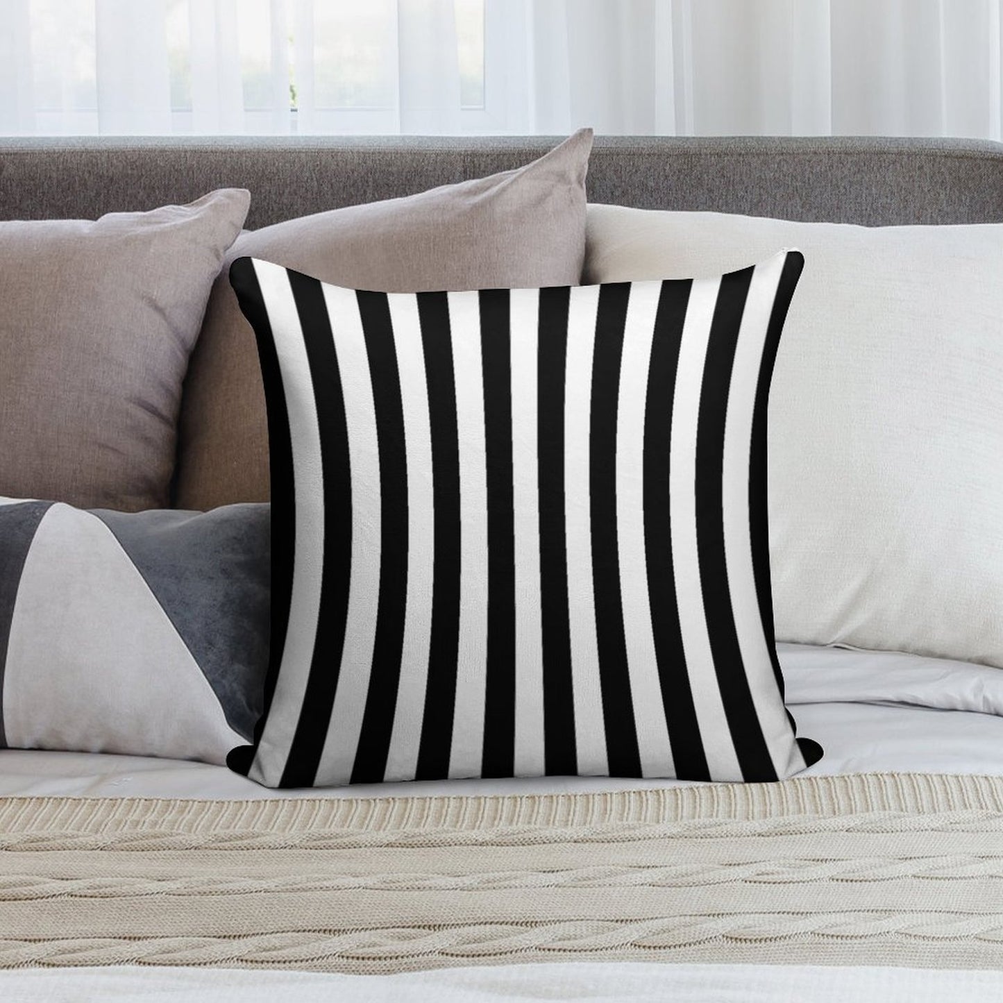 Black White Striped Pillow Cushion Cover Skirt Soft Warmth Comfort Throw Pillow