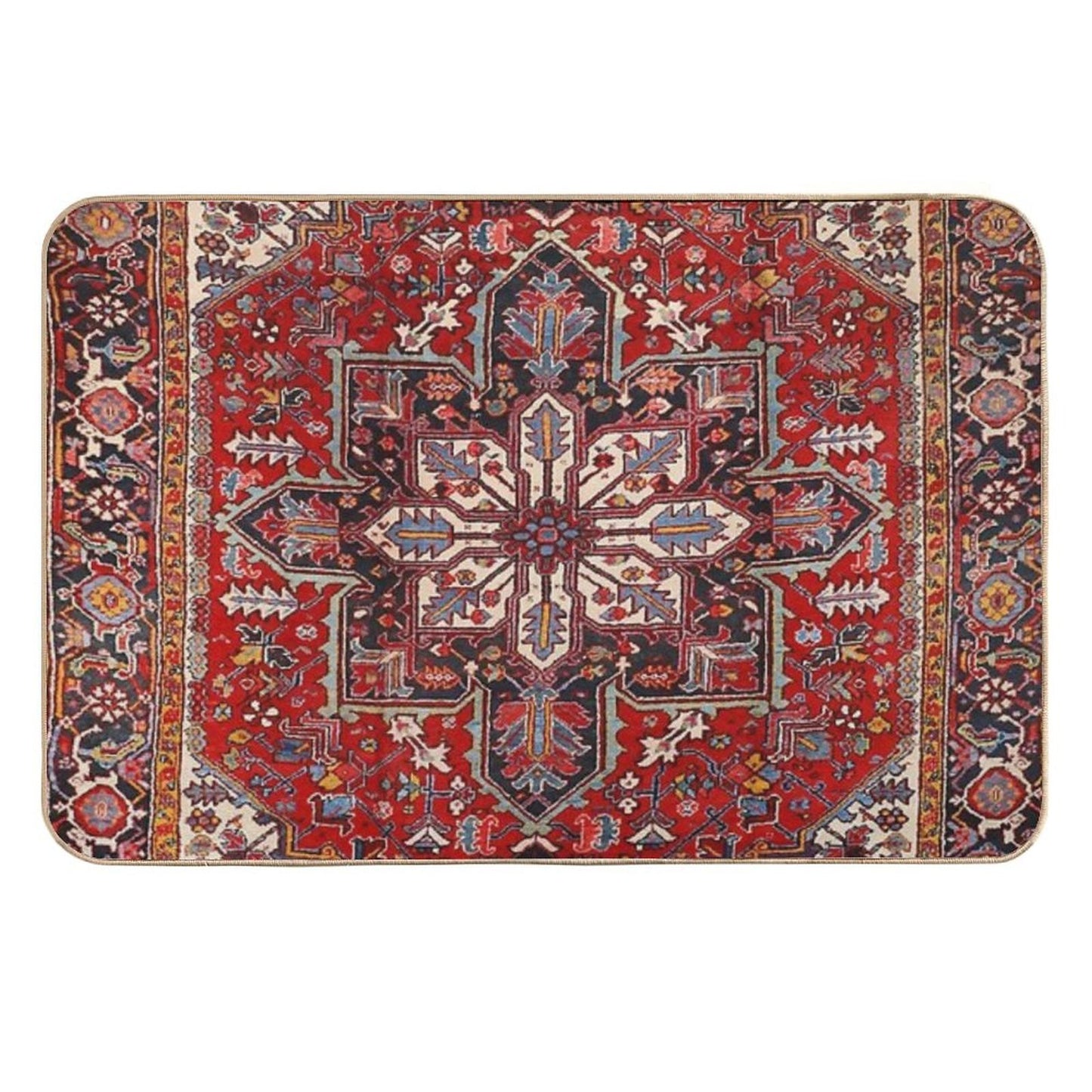 Persia Heriz 19th Century Authentic Colorful Picture of A Blue Red And Cream Rug  Versatile Bath Mat