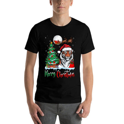 Tiger Lover Santa Hat Xmas Lights Merry Christmas Tiger  Stretchy T-Shirt